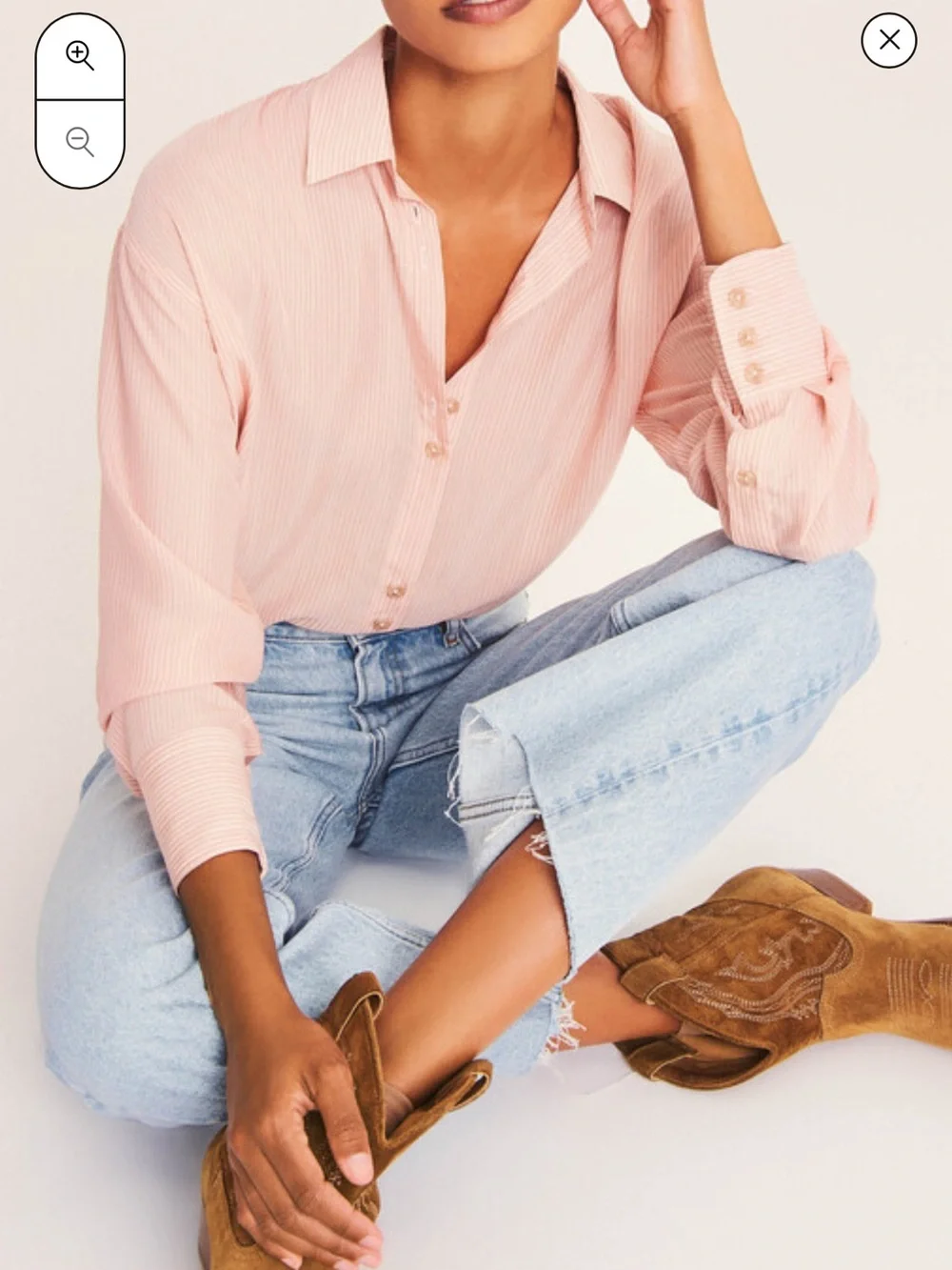 ba&sh Light Pink Striped Cotton Button-Down Shirt